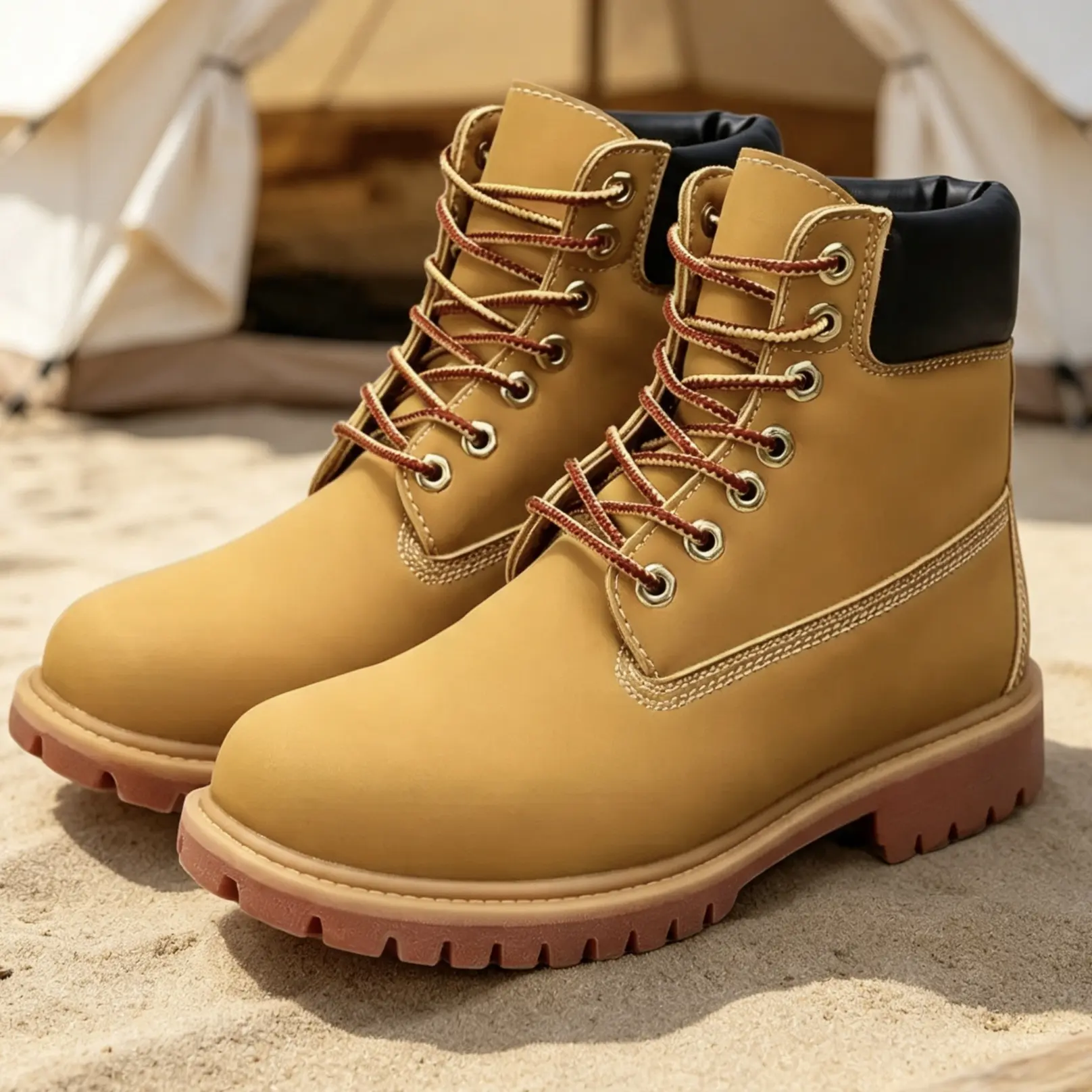 Retro Wheat Lace Up Ankle Boots Thick Lug Anti Wear Sole Outdoor Camping Trekking All Season Boots Wide Toe Box & Elevated Thick Platform Sole