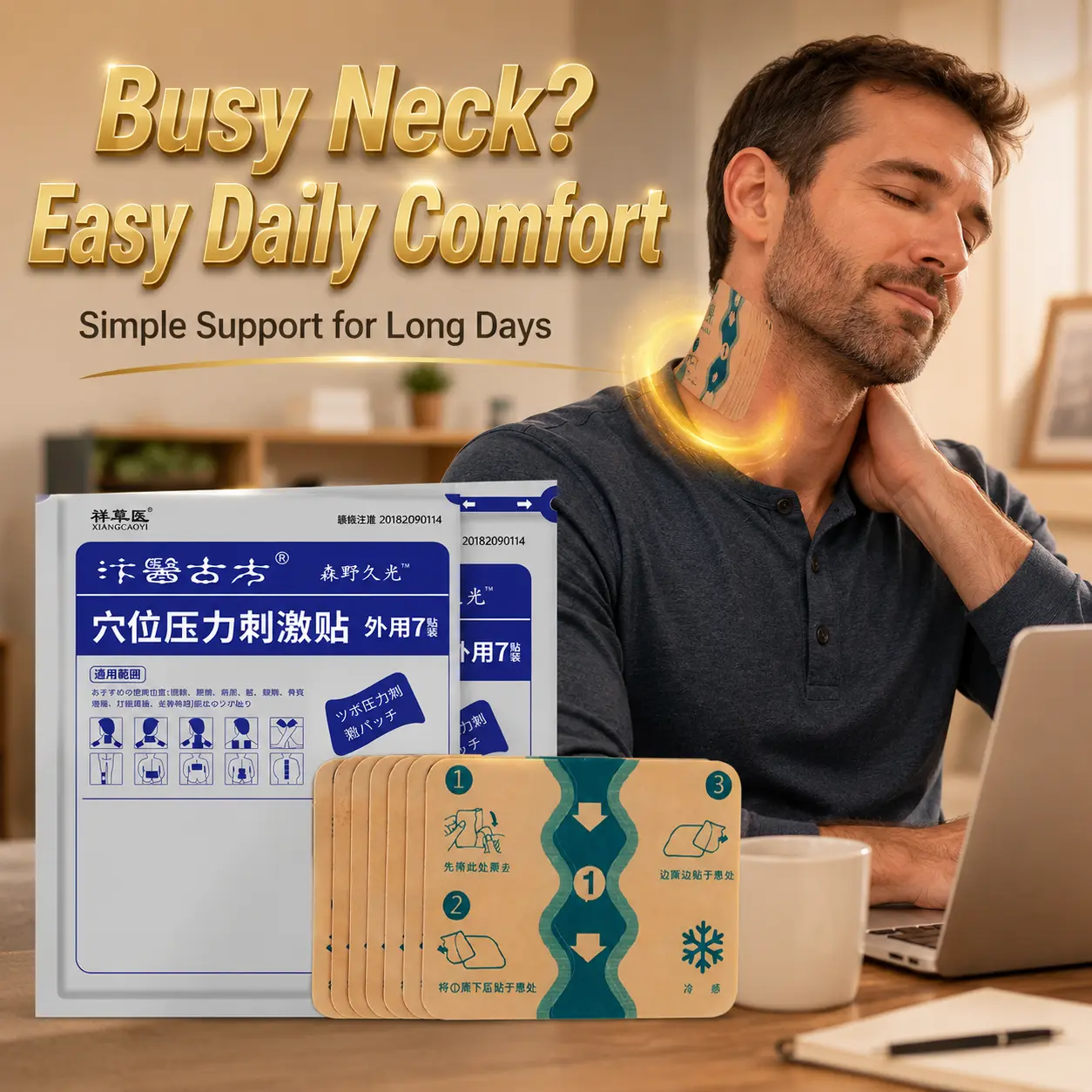 Shoulder and Neck Therapy Patches for Daily Use, Relieves Cervical Strain & Sharp Pain, Eases Cold Exposure-Related Stiffness, Penetrates to Relax Fascia, Improves Flexibility, Enables Comfortable Use