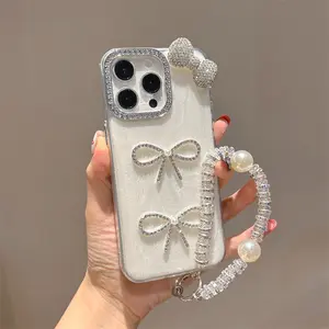 Anti fall iPhone protective case for women with Rhinestone Bow Design, Luxury Mirror Frame Protection for iPhone 12-16 Pro Max Series, Stylish & Durable Cover