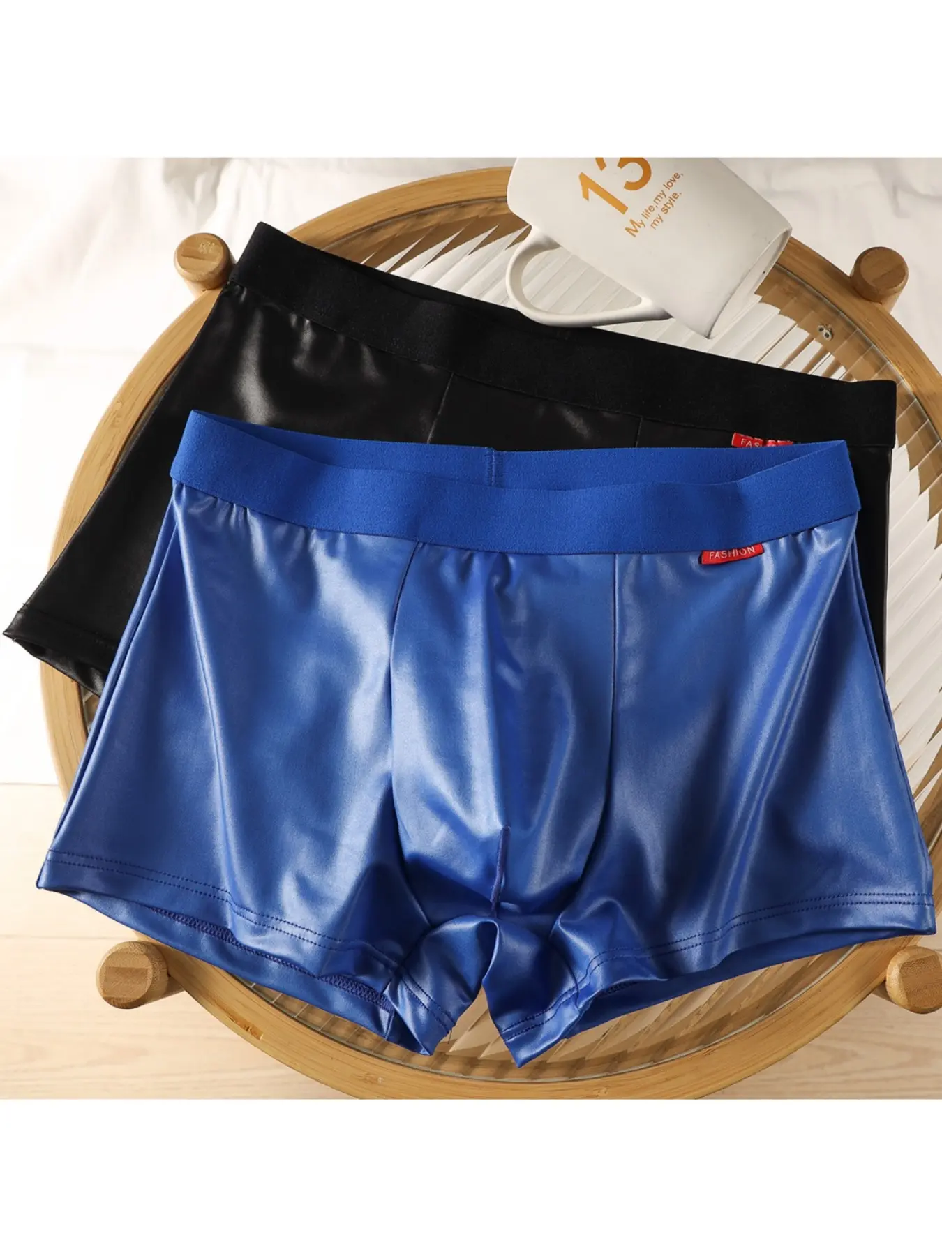 Two-Pack Faux Leather Glossy Fashion Fitted Men's Boxer Briefs - Premium Solid Color All-Season Comfort Non-Binding Underwear