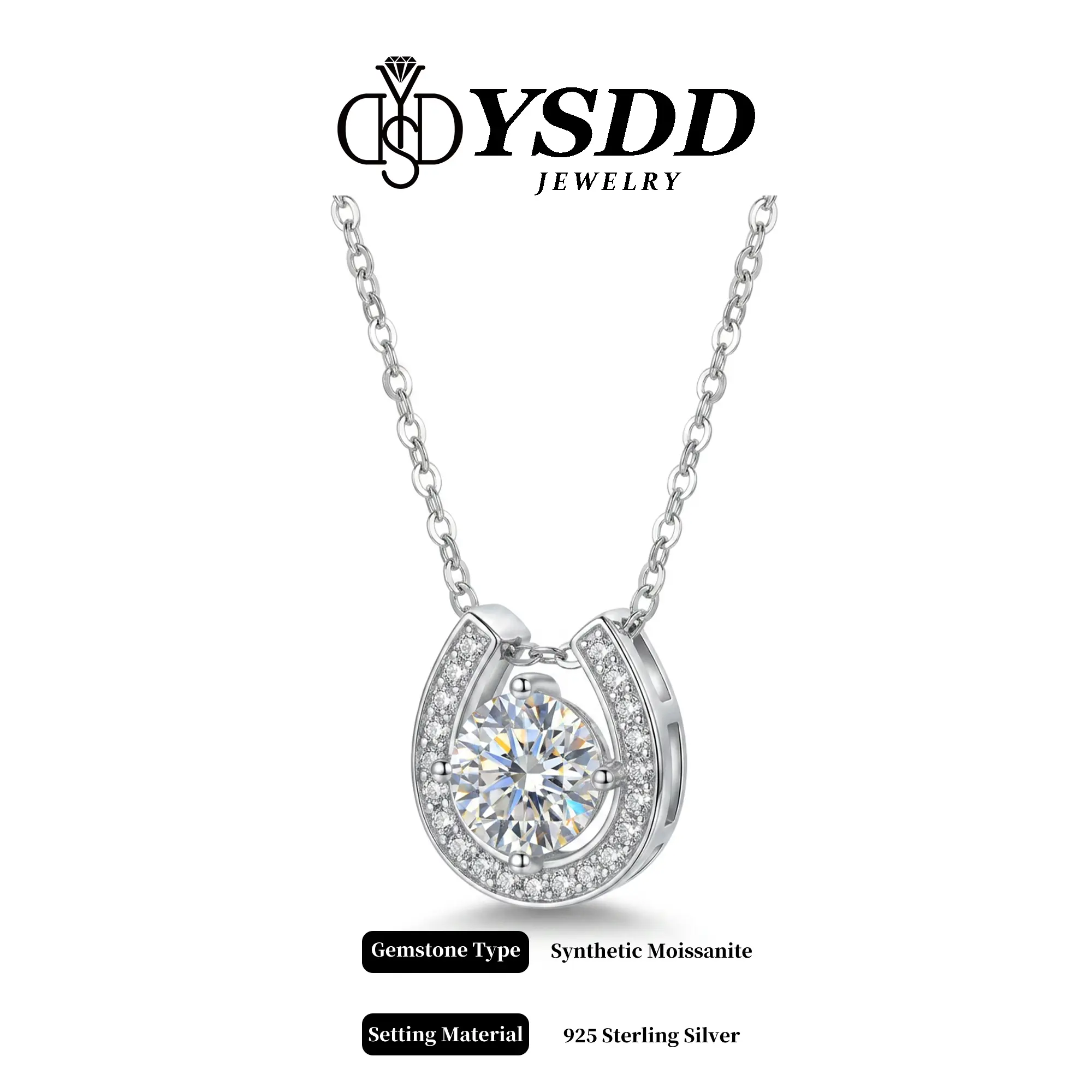 【6.13 Livestream-12】1CT Horseshoe Necklace vvs Synthetic Moissanite Necklace in 925 Sterling Silver