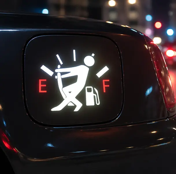 Hilarious "Running on Empty" Car Gas Tank Vinyl Decal - 2-Pack Option, Fuel Door Sticker, Gas Cap Accessory, All Models Compatible, Automotive Exterior Decor, Cars Accessories, Truck Decals, Automobile Decals