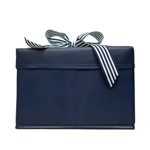 EverBox: Medium Navy Blue Collapsible Gift Box with White + Navy Grosgrain Ribbon