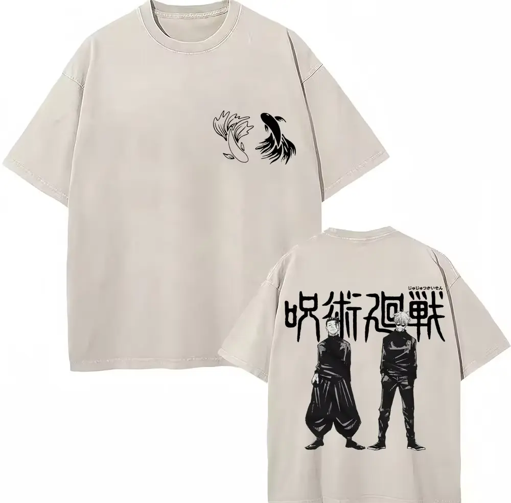 Japan Anime Ju-jutsu Kai-sen Washed T Shirts Satoru Gojo Geto Suguru T-shirt Casual Cotton Oversized Harajuku T Shirt Fans Gifts