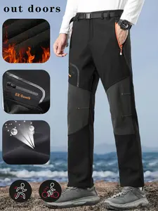 Outdoor Softshell Waterproof Windproof Pants, Knee Reinforced, Multiple Zipper Pockets, Belted, Hiking, Climbing, Skiing, Cycling, Fishing
