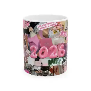 2026 Pink Vision Board Collage Mug Ceramic 11oz  Glossy White Drinkware Microwave Safe Dishwasher Safe C-handle Aesthetic Coffee Tea Cocoa Mug