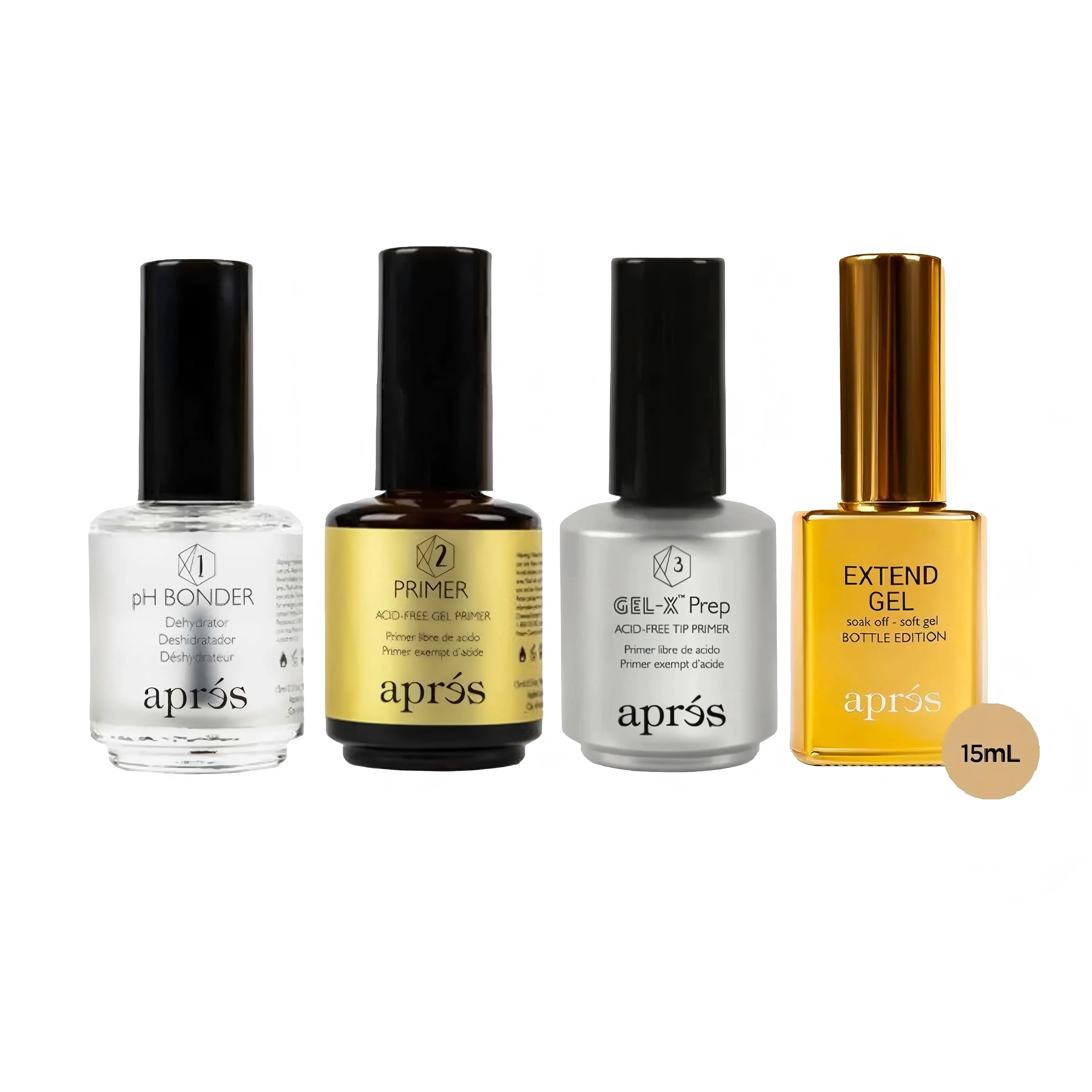 APRÉS Gel-X Liquid Essentials Multi-Pack for Flawless Nail Art & Manicure, 4-Piece Kit with 15mL Smooth Extend Gel, pH Bonder, Acid-Free Primer, Gel X Nails