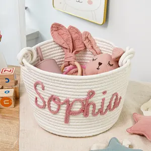 Personalized Baby Shower Gift Basket, Rope Cotton Baby Gift Basket, Baby Gift Basket, Toy Basket, Newborn Gift, Baby Name Gift