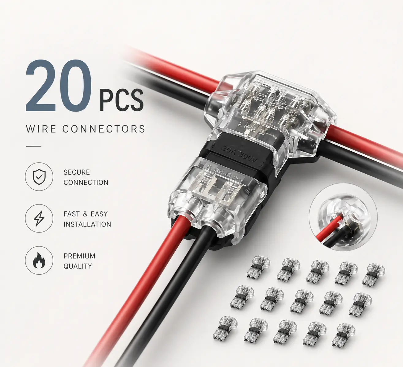 T-Tap Wire Connectors 10/20PCS  T Type 2 Pin Quick Splice Connectors  No Strip Solderless 3 Way Wire Connectors for LED Strip  Automotive & Electrical Wiring
