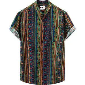Men Hawaiian Shirt Floral Short Sleeve Shirts Summer Vacation Print Casual Button Down Beach Shirt