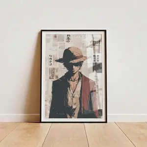 Monkey D. Luffy One Piece Anime Poster, Monkey D. Luffy Manga Wall Art Print, Japanese Pirate Anime Room Decor, Vintage Newspaper Style Artwork Poster (Poster Only, No Frame)