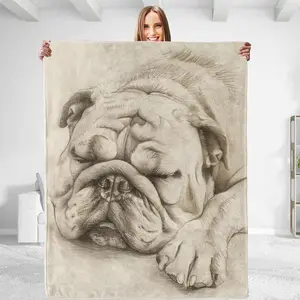 Classic Bulldog Sketch Flannel Throw Blanket — Soft, Comfortable & Warm, Lightweight Plush, Fuzzy Anti-Pilling Fabric, Ideal for Couch, Bedroom, Travel, Living Room, 50" x 60"
