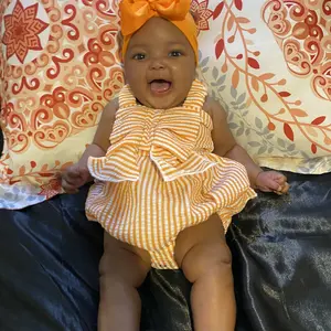 Baby Girl's Striped Print Bow Decor Bodysuit, Cute Sleeveless Bodysuit for Baby Girls, Newborn Infant Kids Summer Clothes, Stripes Print Bodysuit, Baby Clothing