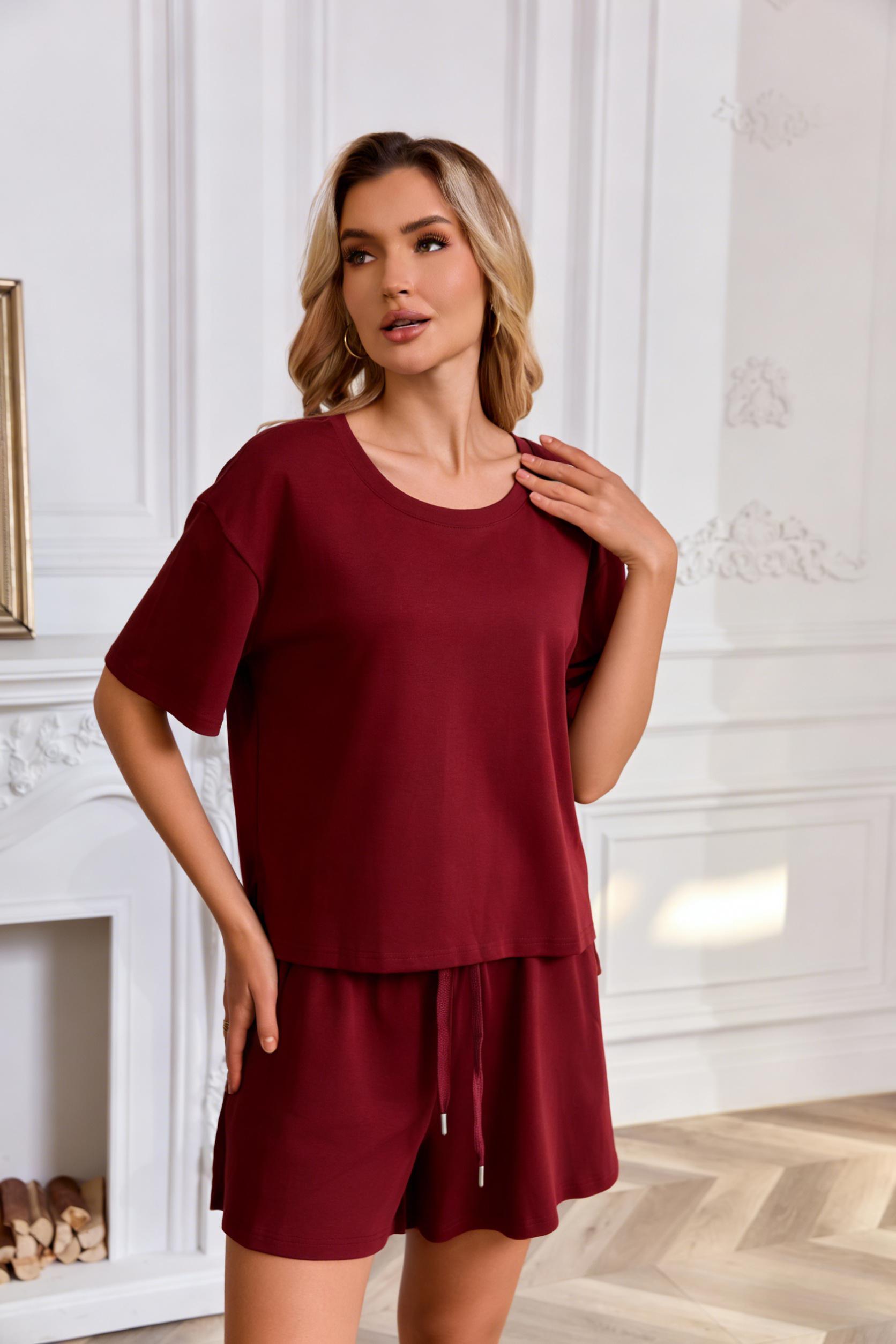 Ebossy Women's 2 Piece Lounge Set Short Sleeve Boxy T-shirt & Shorts Comfywear Summer Pajama Set Loungewear Set Ebossy Women's 2 Piece Lounge Set Short Sleeve Boxy T-shirt & Shorts Comfywear Summer Pajama Set Loungewear Set