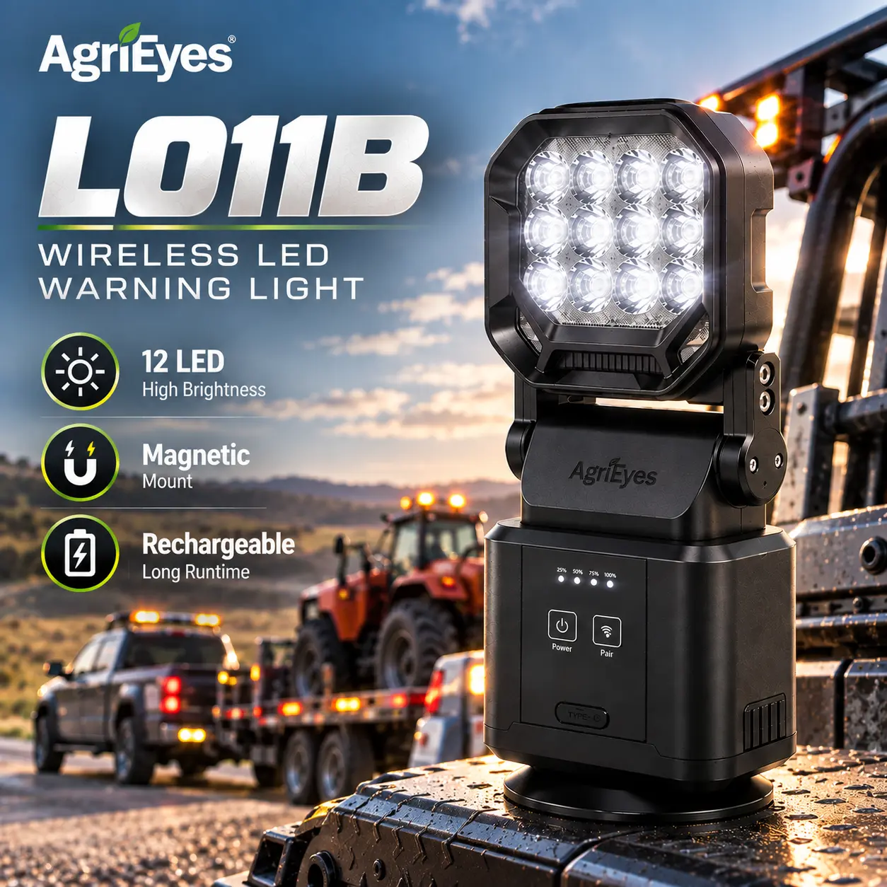 AgriEyes Rechargeable Magnetic LED Work Light - Compact USB-C Flashlight, High-Lumen Truck Accessories for Cars & Off-Road Use toolupgrade