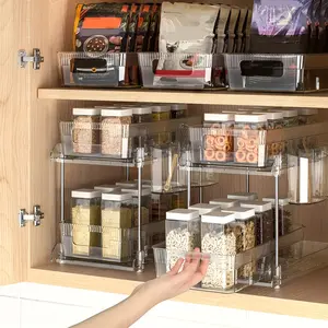 New 2-Tier Slide-Out Storage Organizer - Easy-Access Clear Dividers Space-Saving Design - Ideal for Bathroom Kitchen Pantry and Closet Organization Plastic Boxes