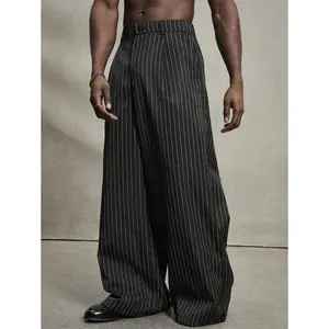 Men's Casual Commute Striped Wide Leg Pants, Men Pinstripe Pants Men Wide Leg Pants Men Pleated Pants Men Baggy Pants Pinstripe Wide Leg Pants,Boy Friend Gifts,Streetwear Men