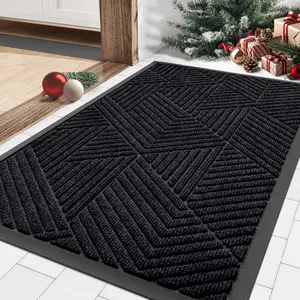 Front Door Mat Outside Entrance, Heavy Duty Sturdy Natural Rubber Doormat, Trap Dirt and Moisture, Easy Clean Low Profile Mats for Indoor Outdoor Entry, Irregular Triangle (29.5x17, Black)