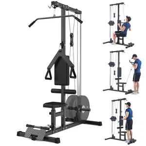 LAT Power Cable Machine,LAT Pull Down Machine with High and Low Pulley Station,with Adjustable Leg Support for Home Gym Total Body Training,Black