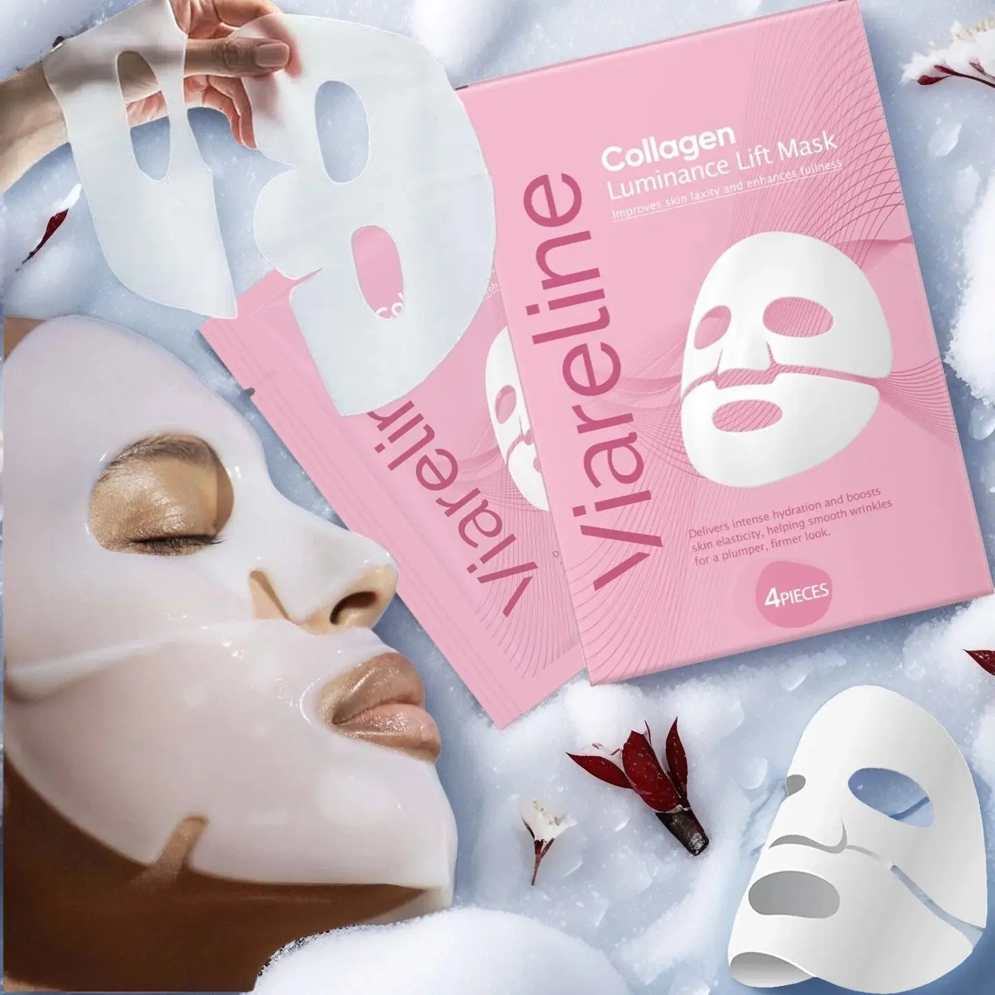 12pcs Collagen Hydrating Mask, Hyaluronic Acid Natural Ingredients, Soft Revitalized Skin, Moisturizing Nourishing Triple Action Mask, Collagen Mask Sheet, Face Mask Hydrating