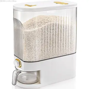 Clear Rice Holder Dispenser, 22 Lbs Large Grain Storage Container with Measuring Cup, Cylinder Household Food Dispenser Bucket Kitchen Organization for Cereal Oatmeal Coffee Bean Soybean Corn food dispenser Utensils BottlesDD18StyleGirlShop