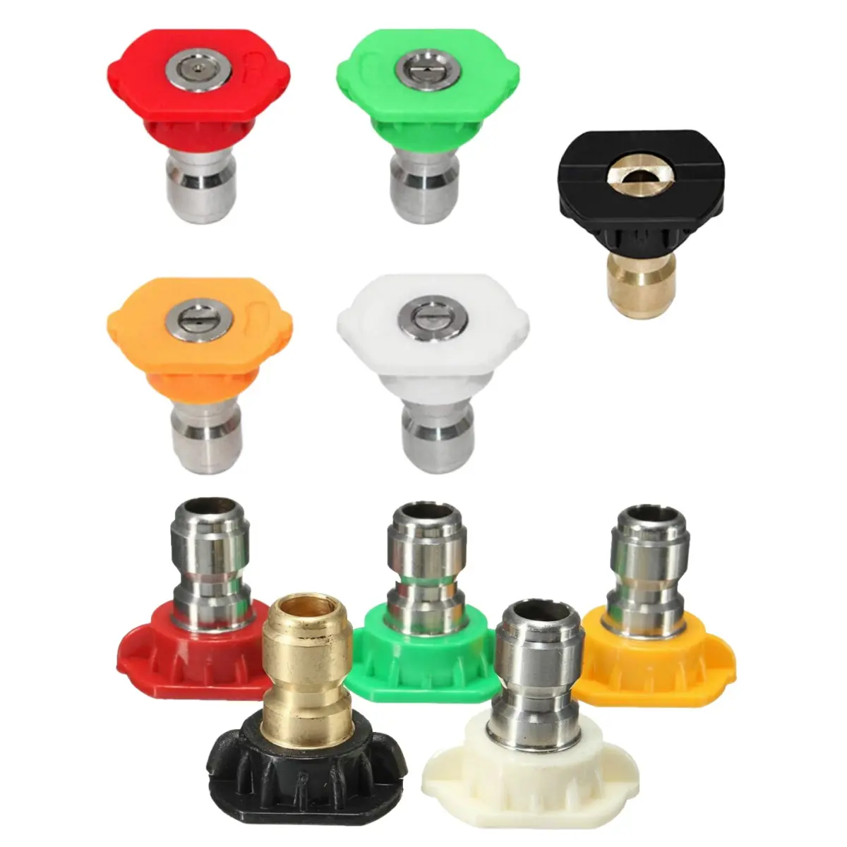 Stainless Steel & Brass Pressure Washer Spray Nozzle Tips, 5-Pack, 0-65° Multiple Degrees, 1/4 inch Quick Connect, Max 5000PSI (344BAR)/3.4GPM