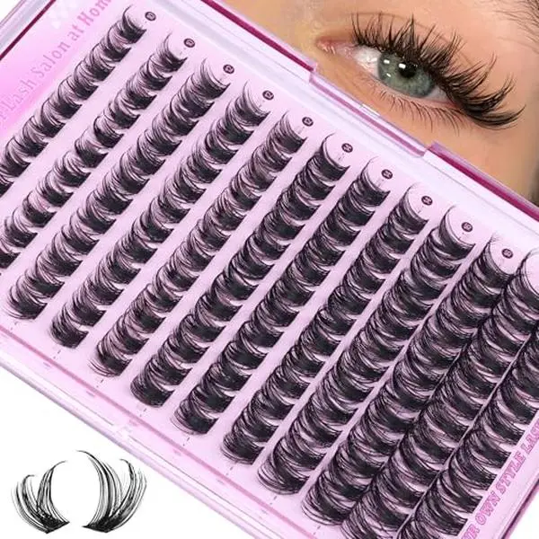 ALICE Lash Clusters Eyelash Clusters Wispy Cluster Eyelash Extensions Russian Volume Individual Lashes Natural Thin Band Lash Extensions DIY at Home (144pcs/10-18mm/D- Curly)