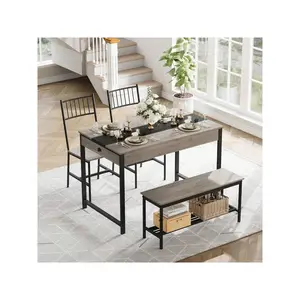 Home Dining Table Set For 4 Small Kitchen Table And 2 Chairs For 4 With Bench Space Saving Kitchen Table Set With Storage Rack and Drawers Breakfast Nook Rectangular Farmhouse Table Set