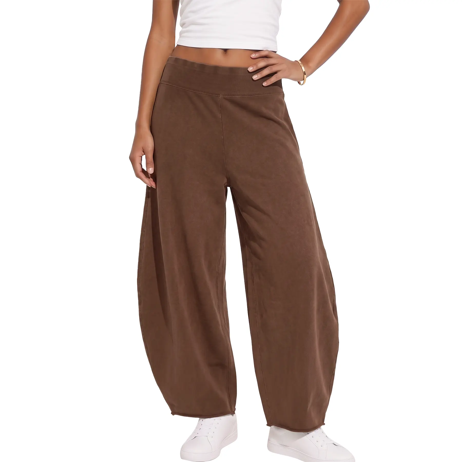 Hixiaohe Womens Casual Baggy Barrel Pants Acid Wash Lounge Wide Leg Pants Low Waist Raw Edge Athletic Harem Fit