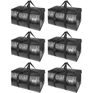 6Pack Oversized Moving Bags with Reinforced Handles HeavyDuty Storage Tote for Clothes Moving Supplies Black 6Pack