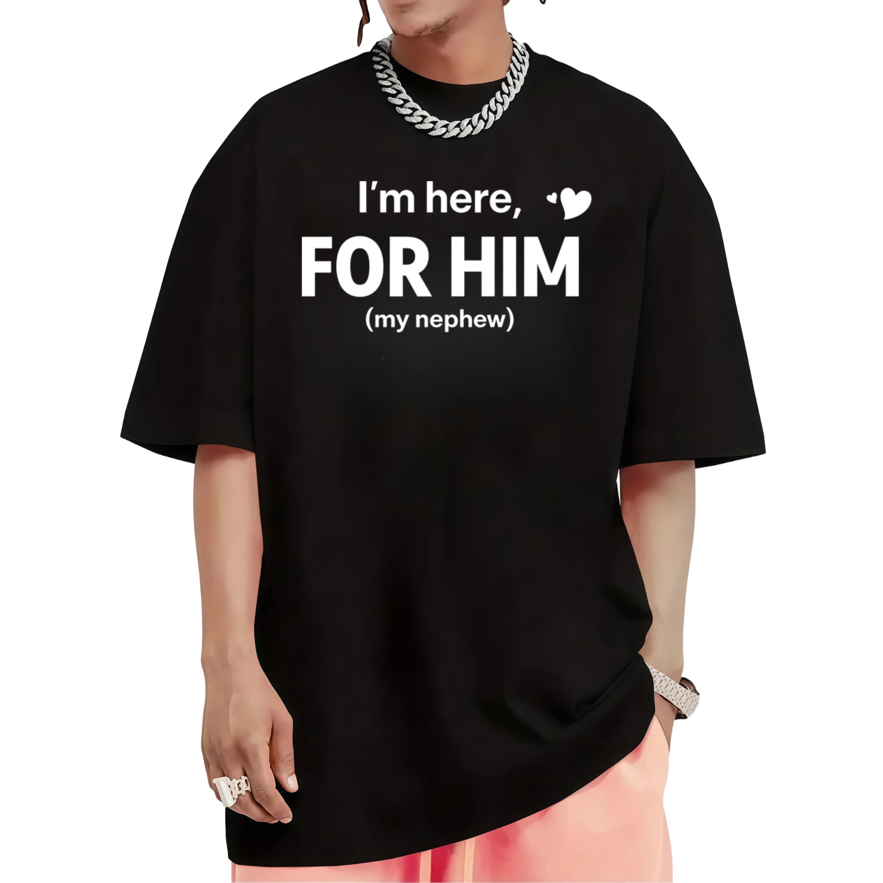 Men's Short-Sleeve Crew Neck T-Shirt - Aunt & Uncle Nephew Graphic Top for Family Bonding, Slim-Fitting Normal Type Menswear Apparel, Machine Washable, XL Size