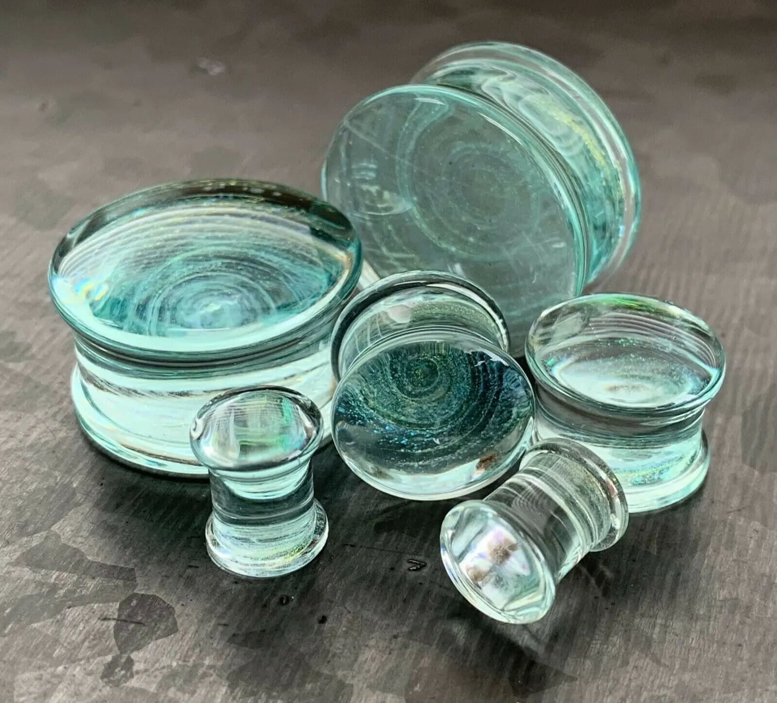 PAIR of Stunning Aurora Borealis Galaxy Swirl Design Pyrex Glass Double Flare Plugs - Gauges 2g (6mm) through 1" (25mm)