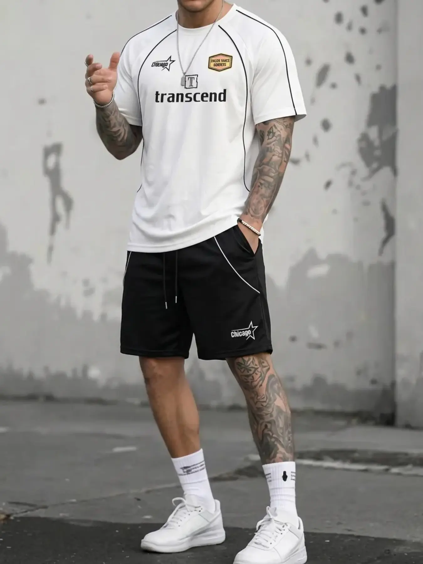 Men's Retro Football Jersey Set, Breathable Mesh Oversized T-Shirt & Chicago Print Shorts, 90s Blokecore Streetwear Outfit, One Set Multiwear for Gym Workouts & Casual Daily