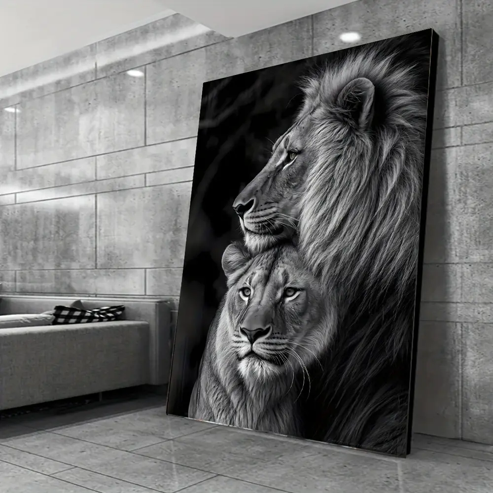 1pc Retro Lightweight Black & White Majestic Lion Couple   Canvas   Print Wall Art with   Accents, 16x24in (40x60cm) 2D Flat High-Quality Indoor Living Room, Bedroom   (Home Supplies Posters & Prints)