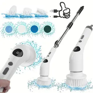 Durable Electric Spin Scrubber with LED Display, 1 Set USB Rechargeable Electric Spin Scrubber with 7 Interchangeable Brush Heads, Household Cleaning Tool for Bathroom, Floor, Car, Tile, Durable Power Scrubber