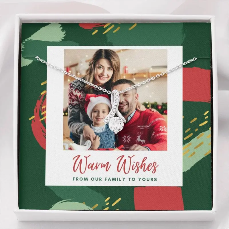 Personalized Photo Christmas Card With Necklace, Mailable Gifts, Letterbox Christmas Gifts, Long Distance Family Gifts, Custom Christmas Personalized Jewelry, Custom Message Card, Gift Box