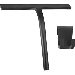 Shower Squeegee for Glass Doors Mirror Window Tile Scrubber Cleaner with Hook Silicone Black