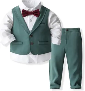 Baby Boys Gentleman Bowtie Formal Outfit Suits Tuxedo Vest Wedding Party Suit