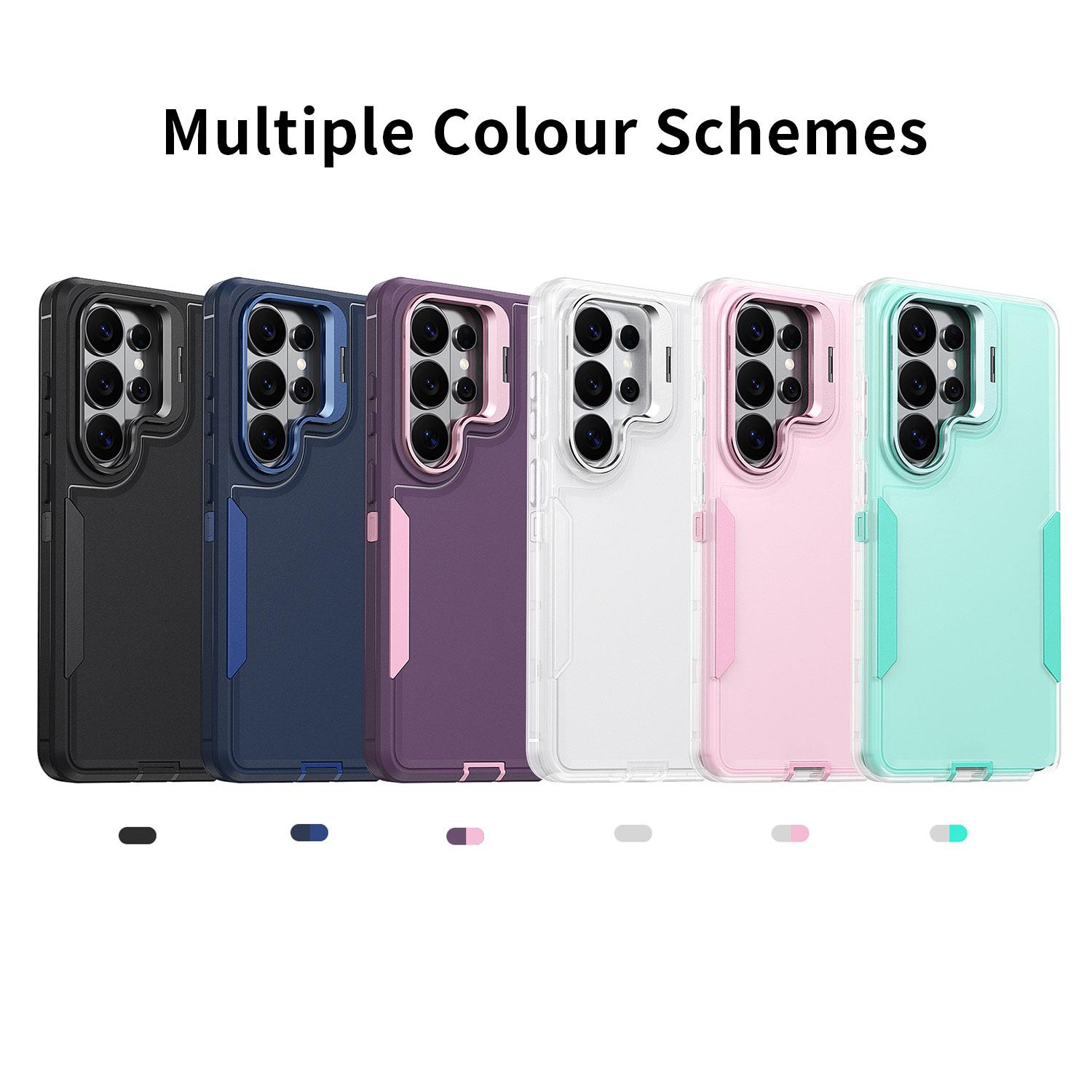 For Samsung Galaxy S26 Ultra S25 S24 Plus Phone Case with Lens Stand, Military-Grade Protection, Contrasting Colors Double-layer With Charging Port Dust Cover,Scratch-Resistant Back