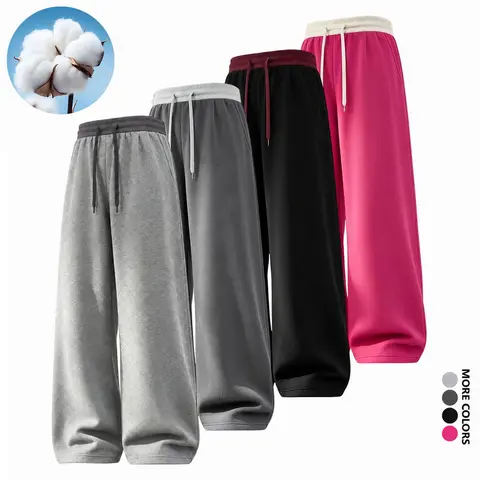 Unisex baggy wide-leg sweatpants, soft relaxed fit straight-leg pants with an adjustable drawstring waist for everyday wear