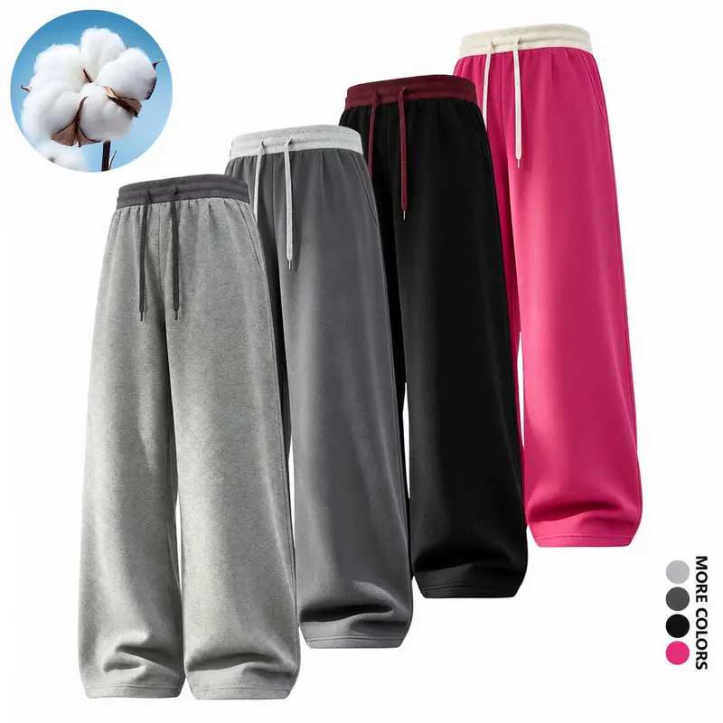 Unisex baggy wide-leg sweatpants, soft relaxed fit straight-leg pants with an adjustable drawstring waist for everyday wear