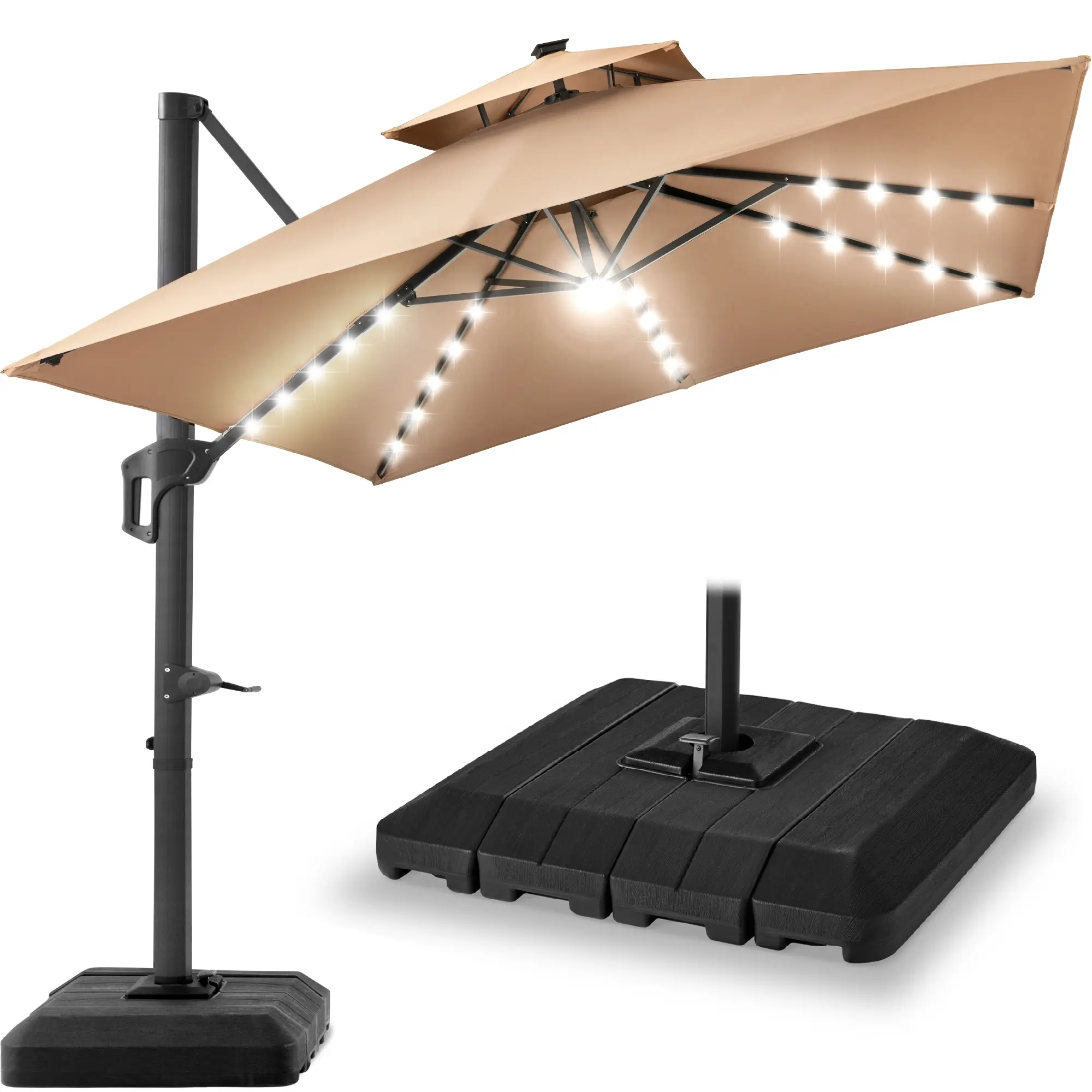 Best Choice Products 12x12ft 2-Tier Square Outdoor Solar LED Cantilever Umbrella w/ 360-Rotating Base  –