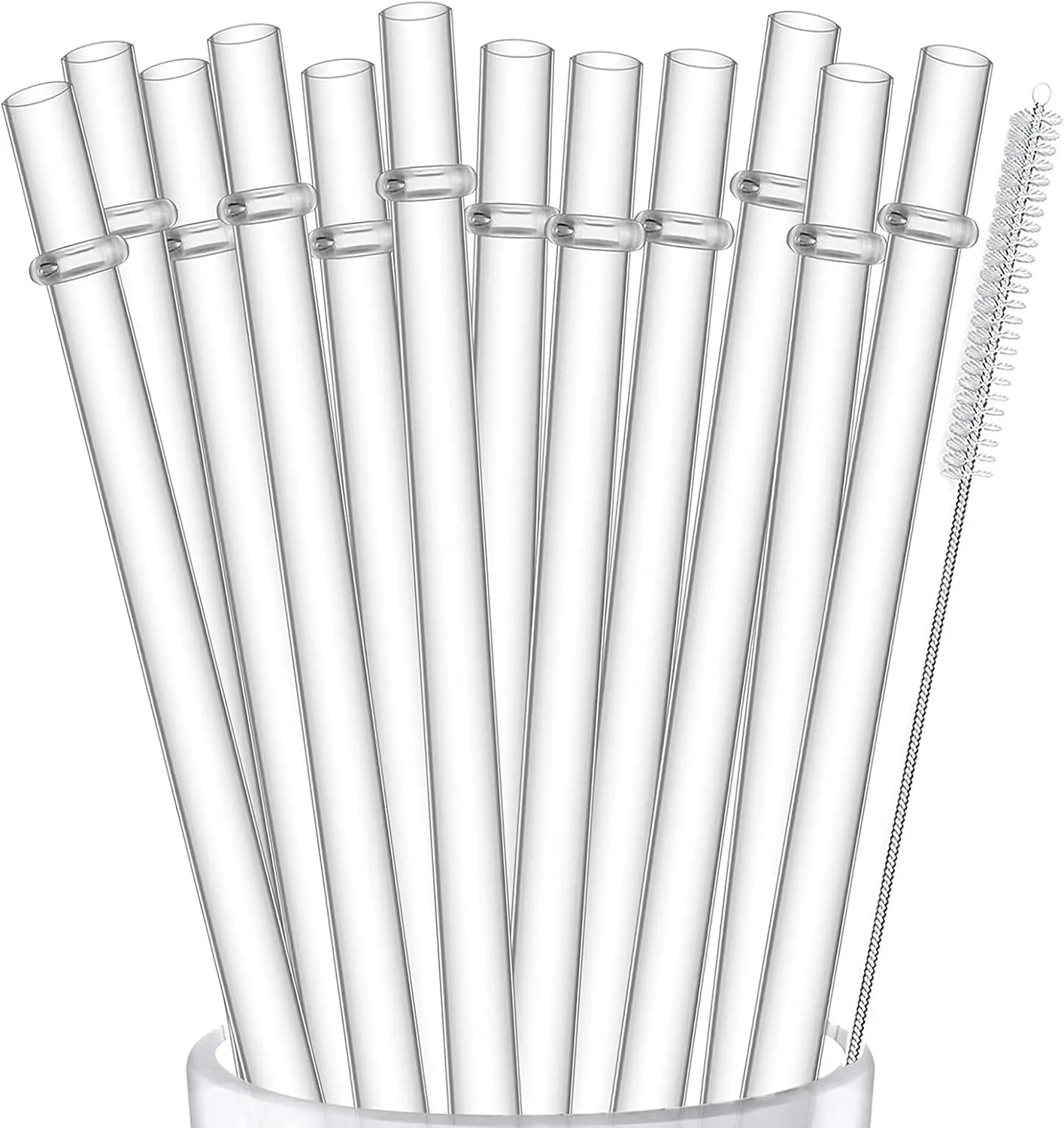 ALINK 12-Pack Reusable Hard Plastic Clear Straws, 10.5 inch Long Tumbler Straws for 16 OZ 20 OZ 30 OZ Stanley, YETI, Starbucks Tumblers with Cleaning Brush