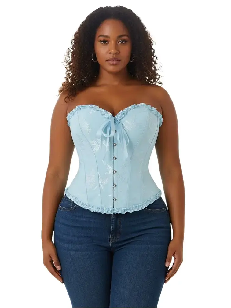 Women's Vintage Jacquard Strapless Corset Top - Lace-Up Back, Waist-Shaping Bustier Shapewear Top