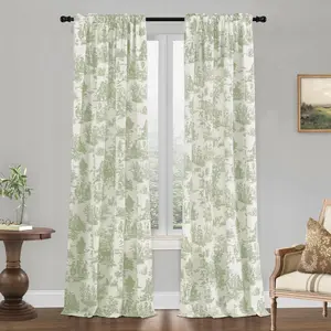 Sage Green Curtains 108 Inches Long for Living Room Bedroom,Spring Country Scenic Design Toile de Jouy Floral  Print 108L Drapes Light Filtering Patio Door Curtain for Sliding Door Dining Room