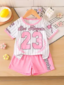 Summer Girls 2-Piece Essentials Set with 23 Print Round Neck T-Shirt and Beach Shorts, Comfortable and Cute Toddler for Playtime