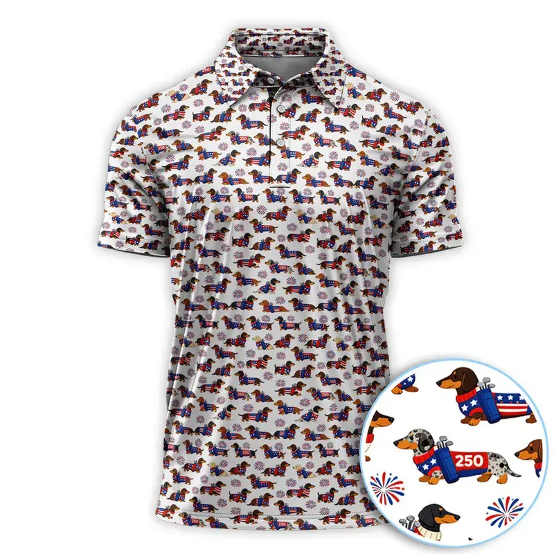 America 250 Dachshund Golf Polo Shirt Funny Dog Lover Shirt