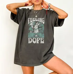 Comfort Colors Feeling Dope Bunny 420 Day Vintage Funny Weed Magic Mushroom T-Shirt Funny Trippy Vibes Meme Easter Day Bunny Shirts