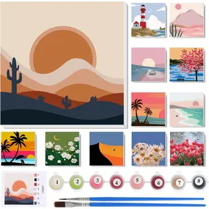 12 Sets Paint by Numbers Kit with Frame for Adult Beginners, DIY Acrylic Painting Canvas for Painting Party, Classroom Activity, Birthday Gift, 8 x 8 Inch