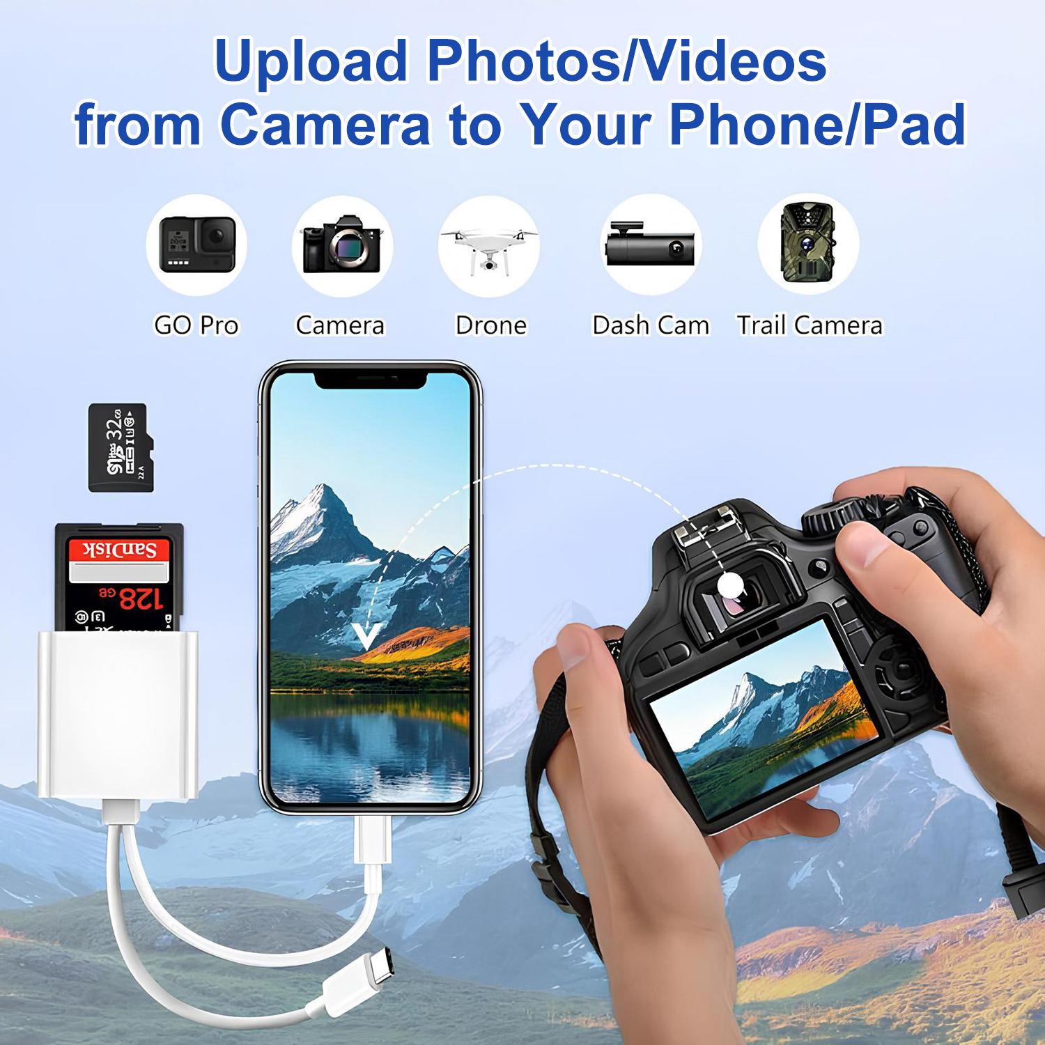 JODIUKIU 2-in-1 Type-C SD Card Reader, Dual-Slot Portable USB-C Memory Card Adapter, High Speed Plug & Play Data Transfer Reader for SD Micro SD TF Card, Compatible with USB-C Phones, Laptops and Gaming Devices